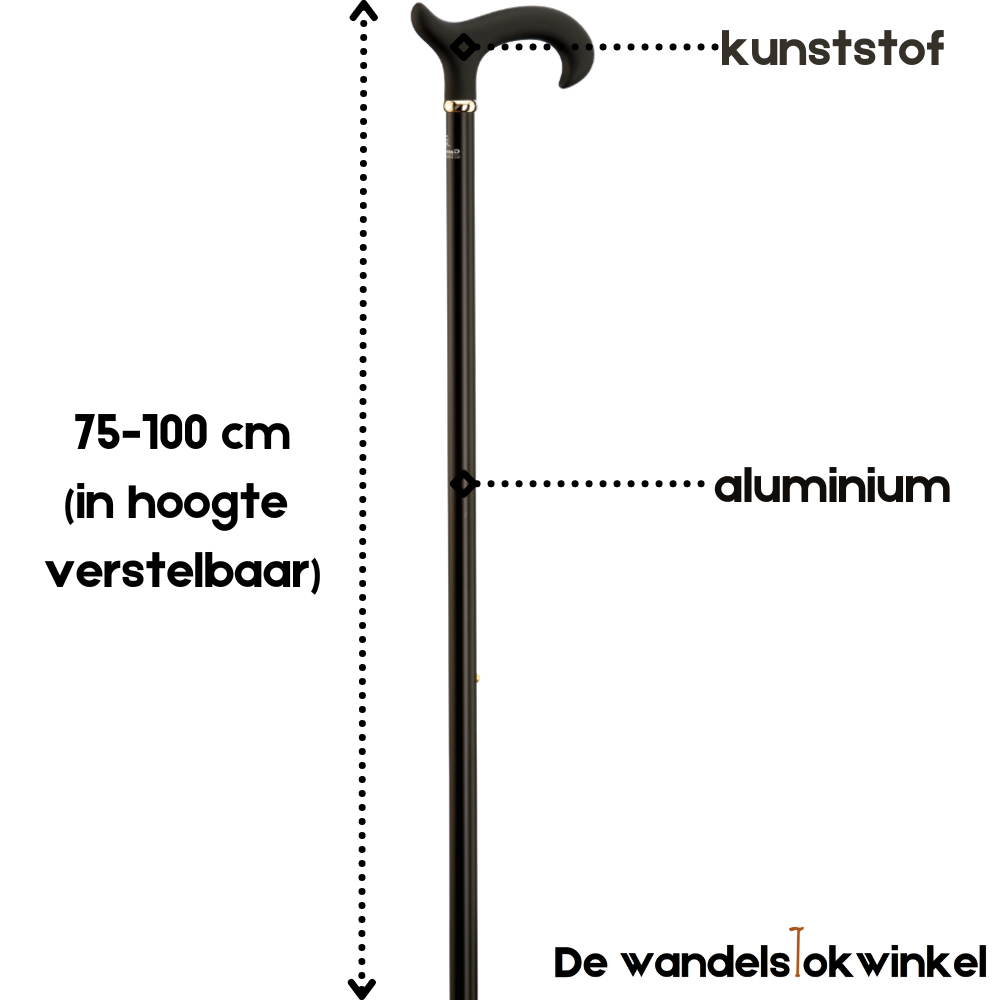 Gastrock wandelstok Soft Ergonomisch - zwart