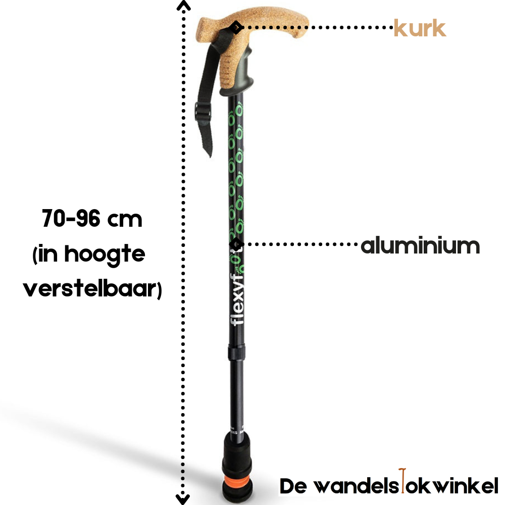 Flexyfoot wandelstok kurken handvat - zwart