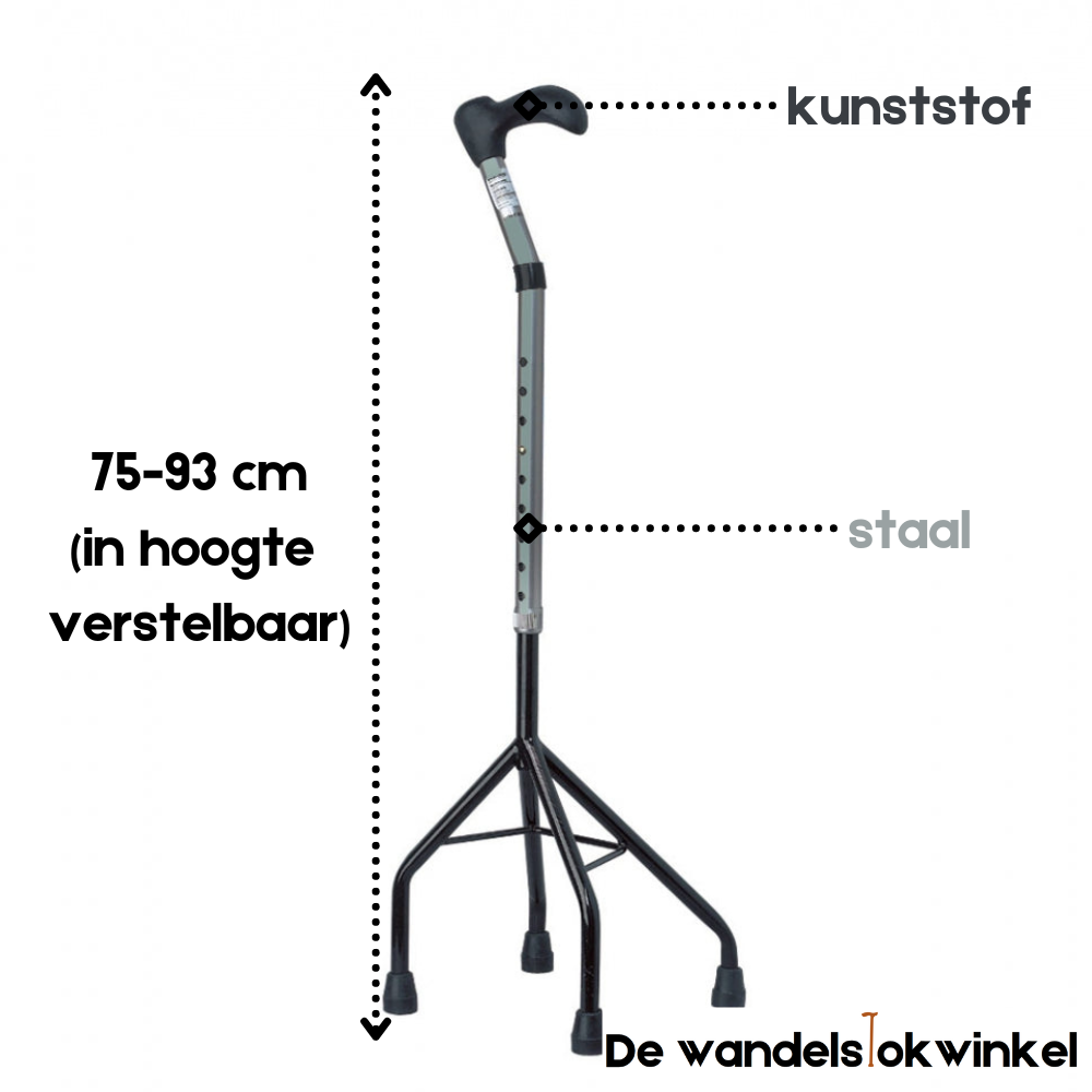 Able2 wandelstok vierpoot - zilver/zwart