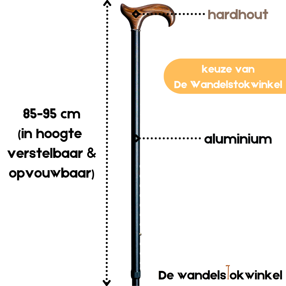 Gastrock Derby opvouwbare wandelstok Slank | In hoogte verstelbare vouwstok - zwart