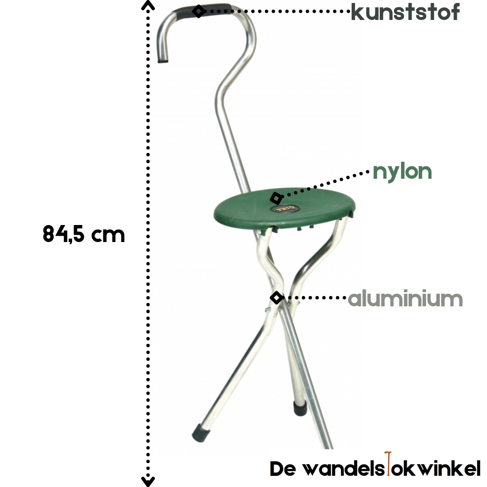 Trio Popular wandelstok met zitje - zilver/groen