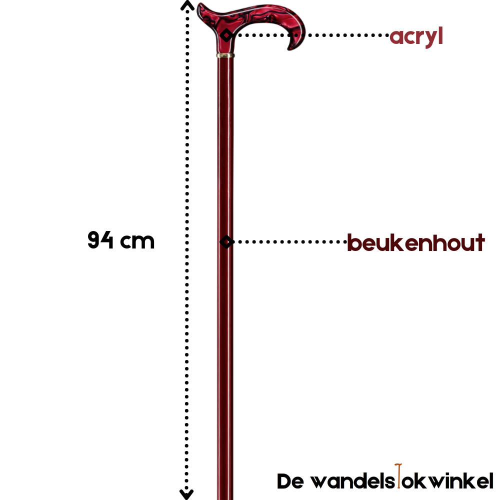 Gastrock wandelstok Parelmoer-Derby Robijn - rood/zwart