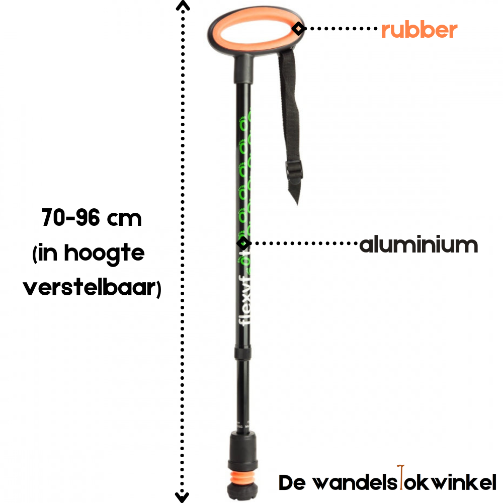 Flexyfoot wandelstok ovalen handvat - zwart