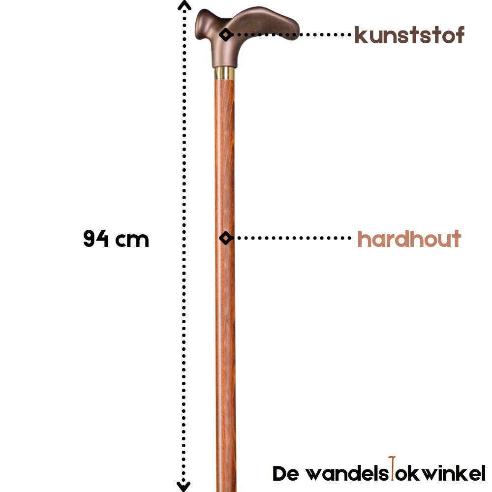 Gastrock wandelstok Basic Soft Comfort linkshandig - donkerbruin